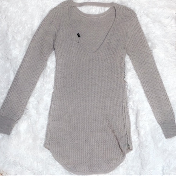 grey long open back sweater from MANDEES - Picture 2 of 7